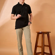 Men Light Khaki Solid Regular Fit Trouser