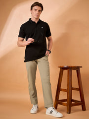 Men Light Khaki Solid Regular Fit Trouser