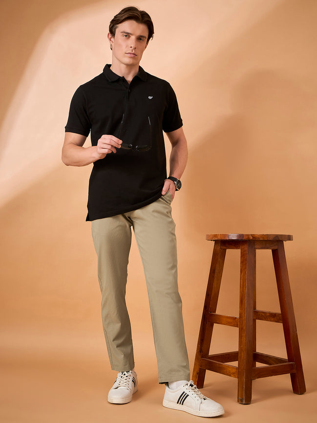 Men Light Khaki Solid Regular Fit Trouser