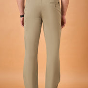 Men Light Khaki Solid Regular Fit Trouser