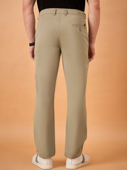Men Light Khaki Solid Regular Fit Trouser