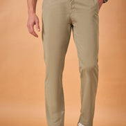 Men Light Khaki Solid Regular Fit Trouser