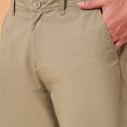 Men Light Khaki Solid Regular Fit Trouser