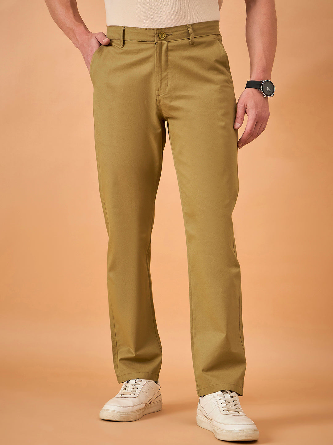 Club York Men Beige Button Trouser