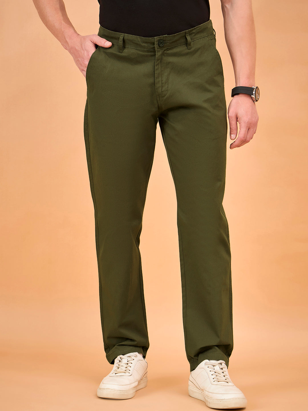 Club York Men Olive Button Trouser