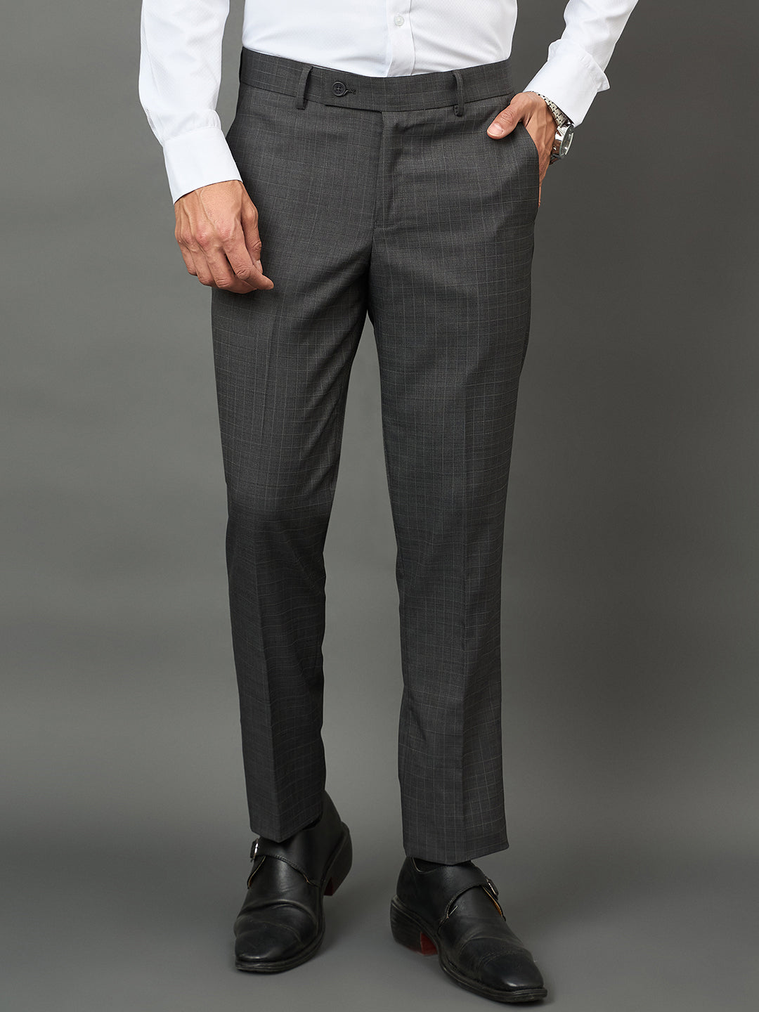 Club York Men Dark Grey Button Trouser