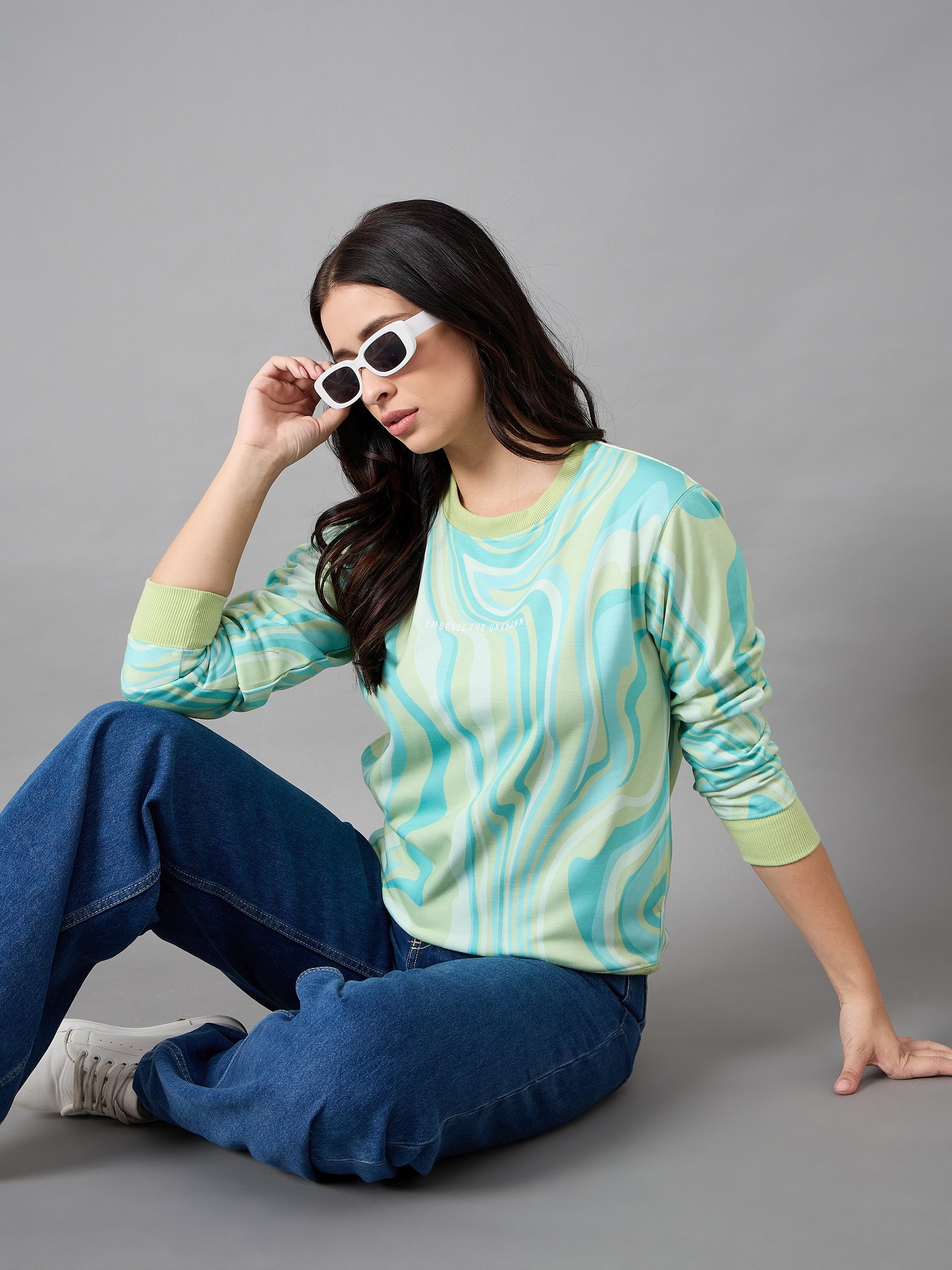 Aqua Green Round Neck Sweatshirt