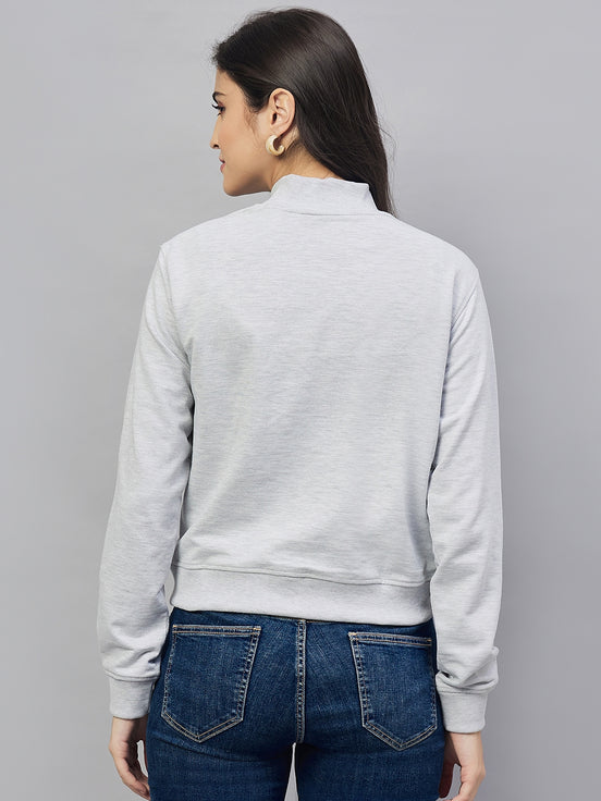 Light Grey Full Sleeve Printed High Neck Sweatshirt