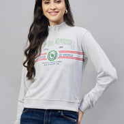 Light Grey Full Sleeve Printed High Neck Sweatshirt