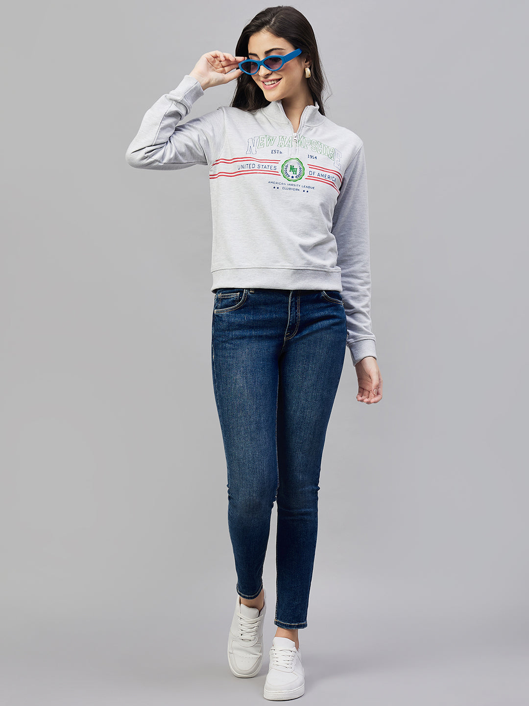 Light Grey Full Sleeve Printed High Neck Sweatshirt