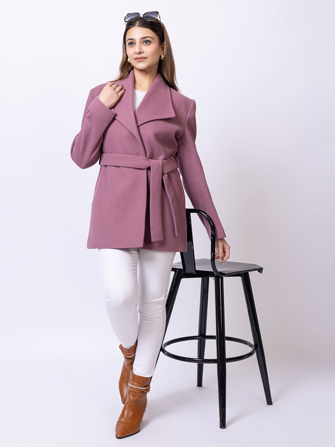 Dusty Pink Solid Long Coat