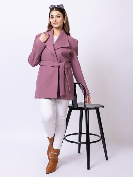 Dusty Pink Solid Long Coat