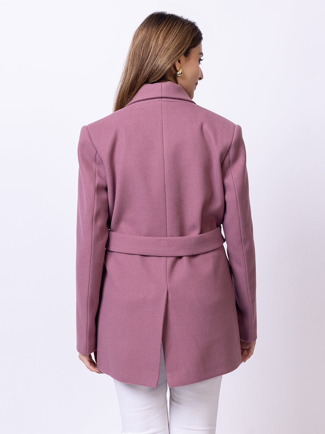 Dusty Pink Solid Long Coat
