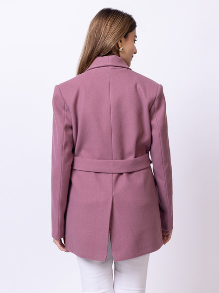 Dusty Pink Solid Long Coat