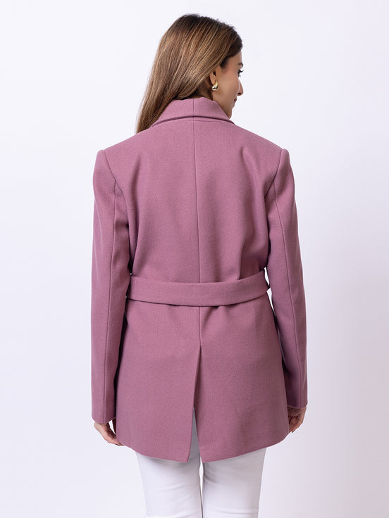 Dusty Pink Solid Long Coat