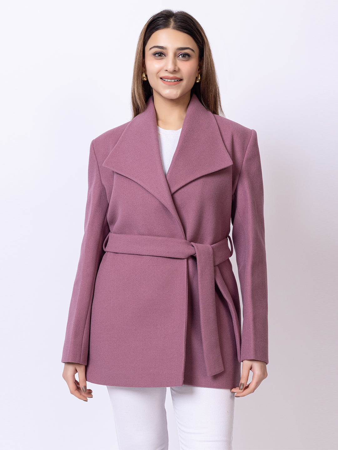 Dusty Pink Solid Long Coat