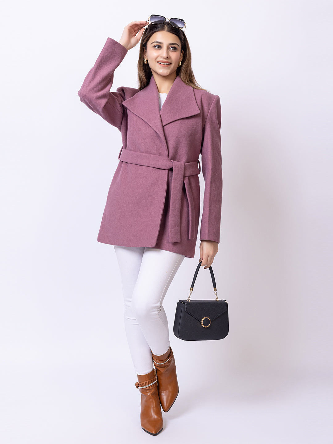 Dusty Pink Solid Long Coat