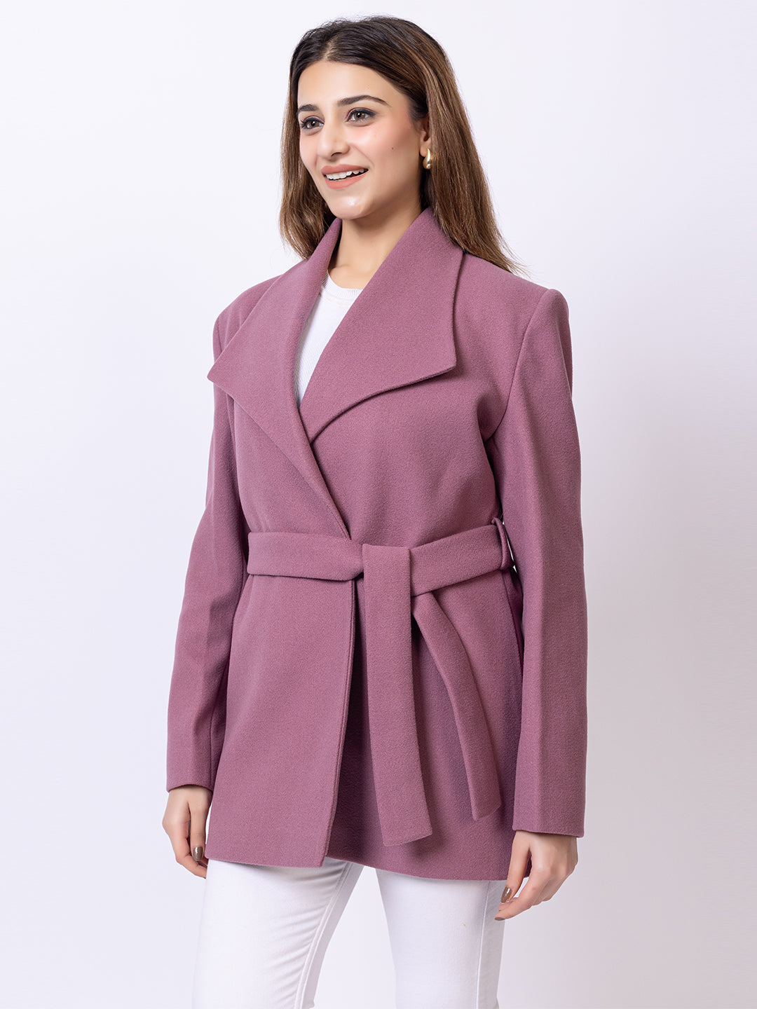 Dusty Pink Solid Long Coat