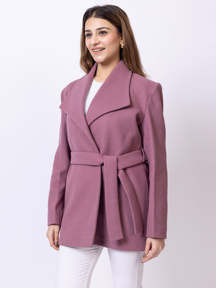 Dusty Pink Solid Long Coat