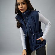 Blue Sleeveless Solid Jacket