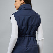 Blue Sleeveless Solid Jacket