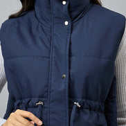 Blue Sleeveless Solid Jacket