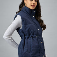 Blue Sleeveless Solid Jacket