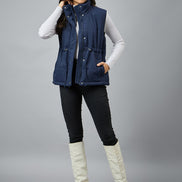 Blue Sleeveless Solid Jacket