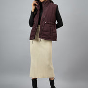 Wine Sleeveless Solid Jacket