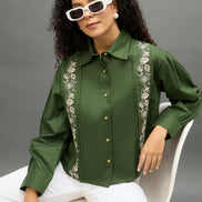 Women Bottle Green Regular Fit Shirt