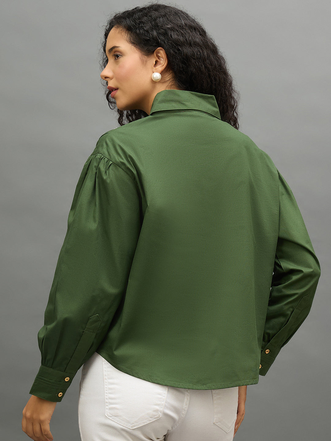 Women Bottle Green Regular Fit Shirt