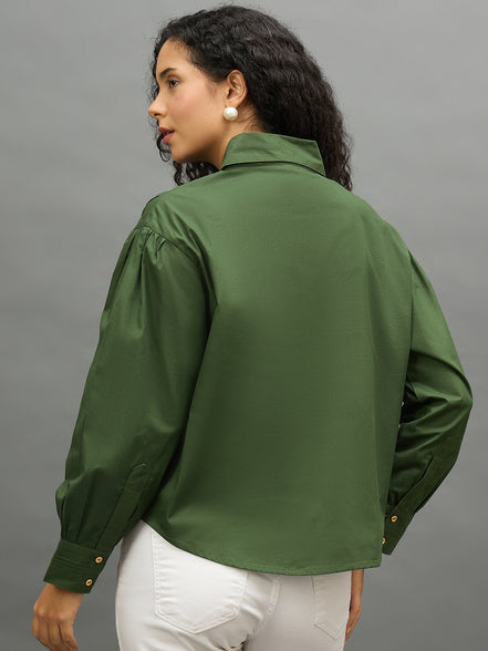 Women Bottle Green Regular Fit Shirt