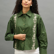 Women Bottle Green Regular Fit Shirt