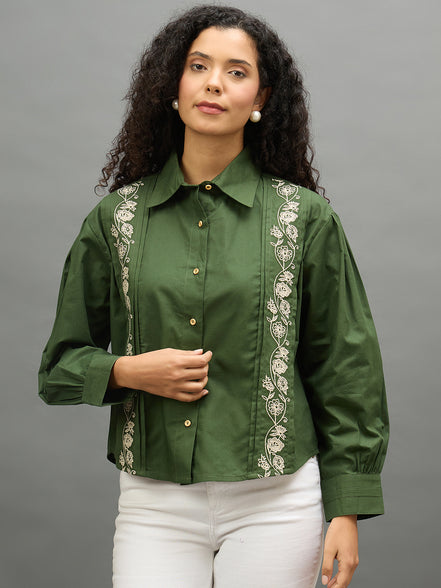 Women Bottle Green Regular Fit Shirt