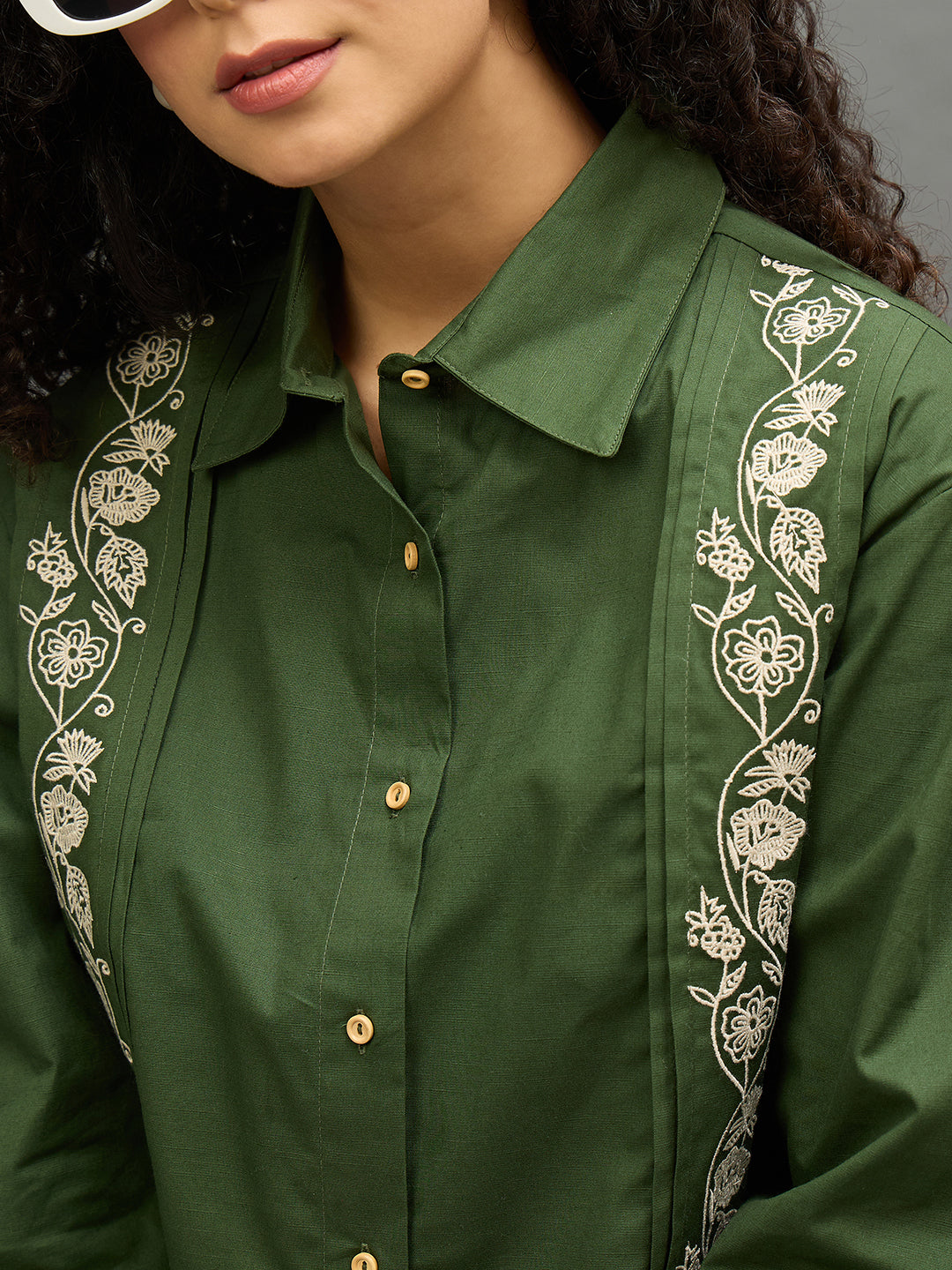 Women Bottle Green Regular Fit Shirt