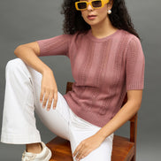 Women Dusty Pink Regular Fit Top