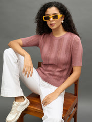 Women Dusty Pink Regular Fit Top