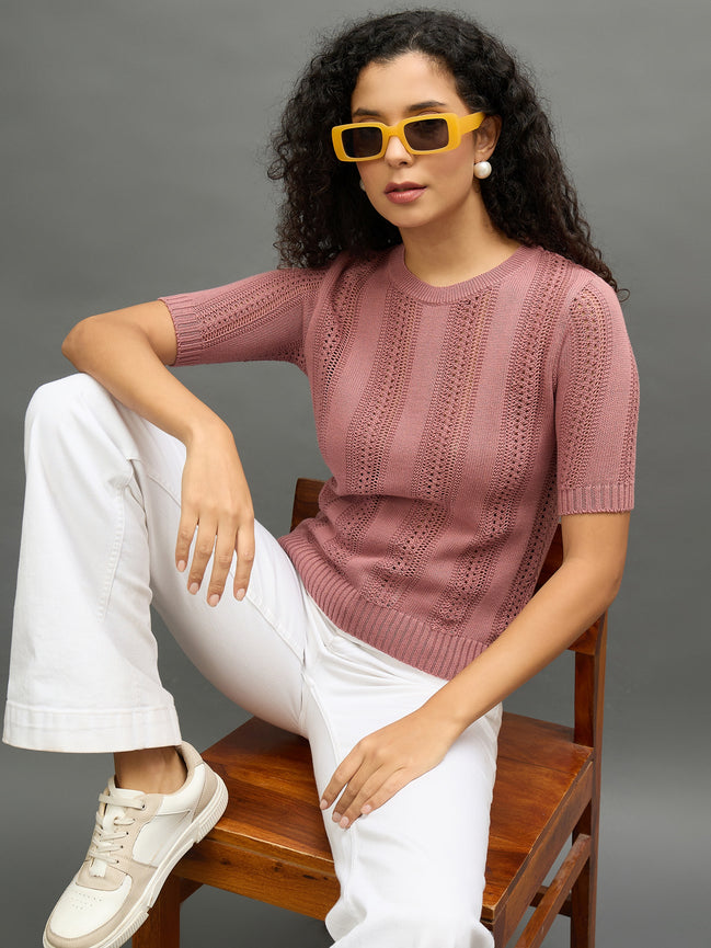 Women Dusty Pink Regular Fit Top