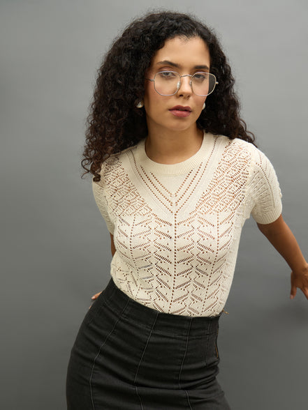 Women Off White Regular Fit Top