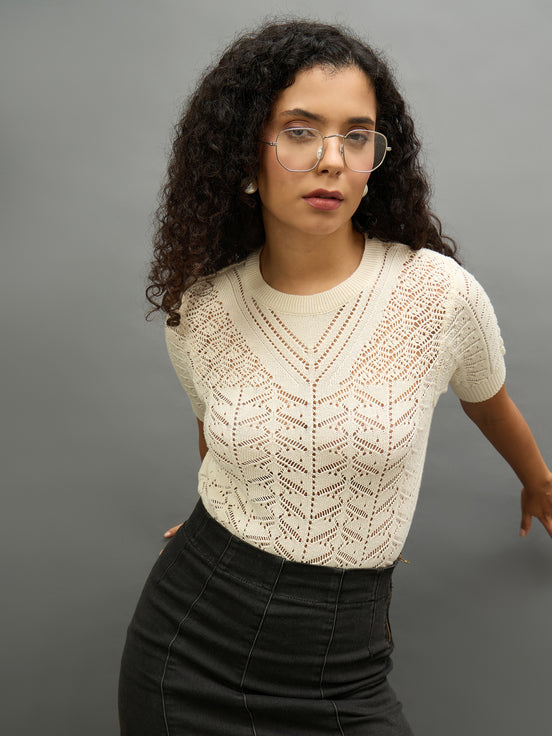 Women Off White Regular Fit Top