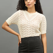 Women Off White Regular Fit Top