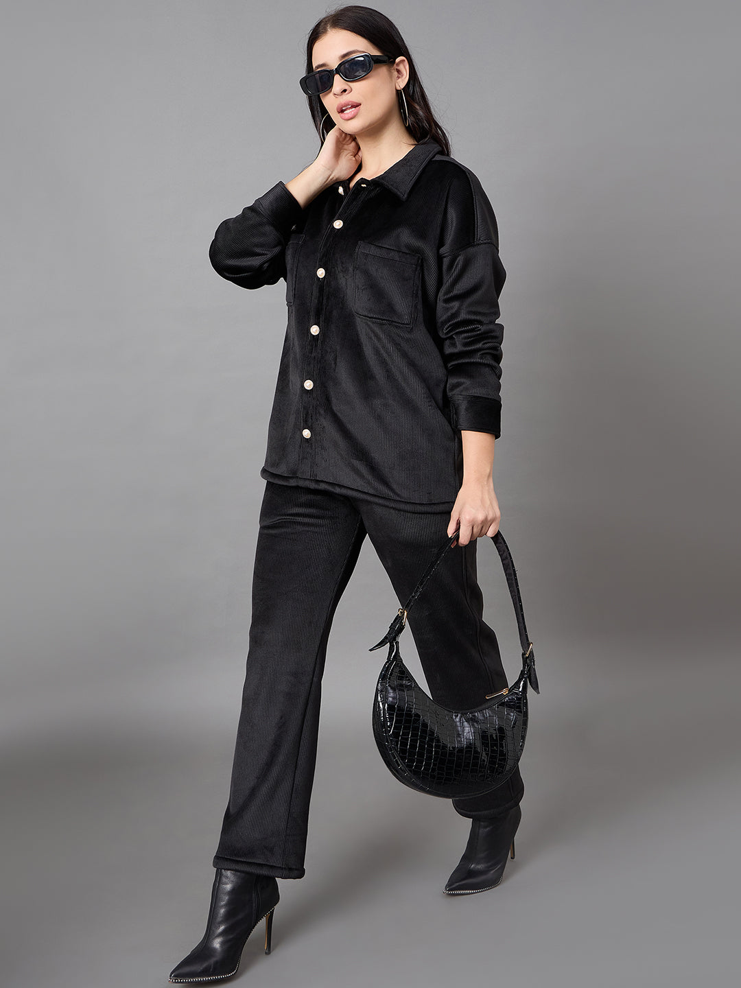 Black Collared Neck Co-Ord Set