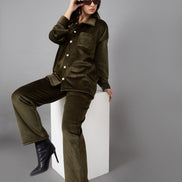 Olive Collared Neck Co-Ord Set