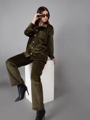 Olive Collared Neck Co-Ord Set