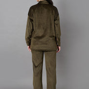 Olive Collared Neck Co-Ord Set