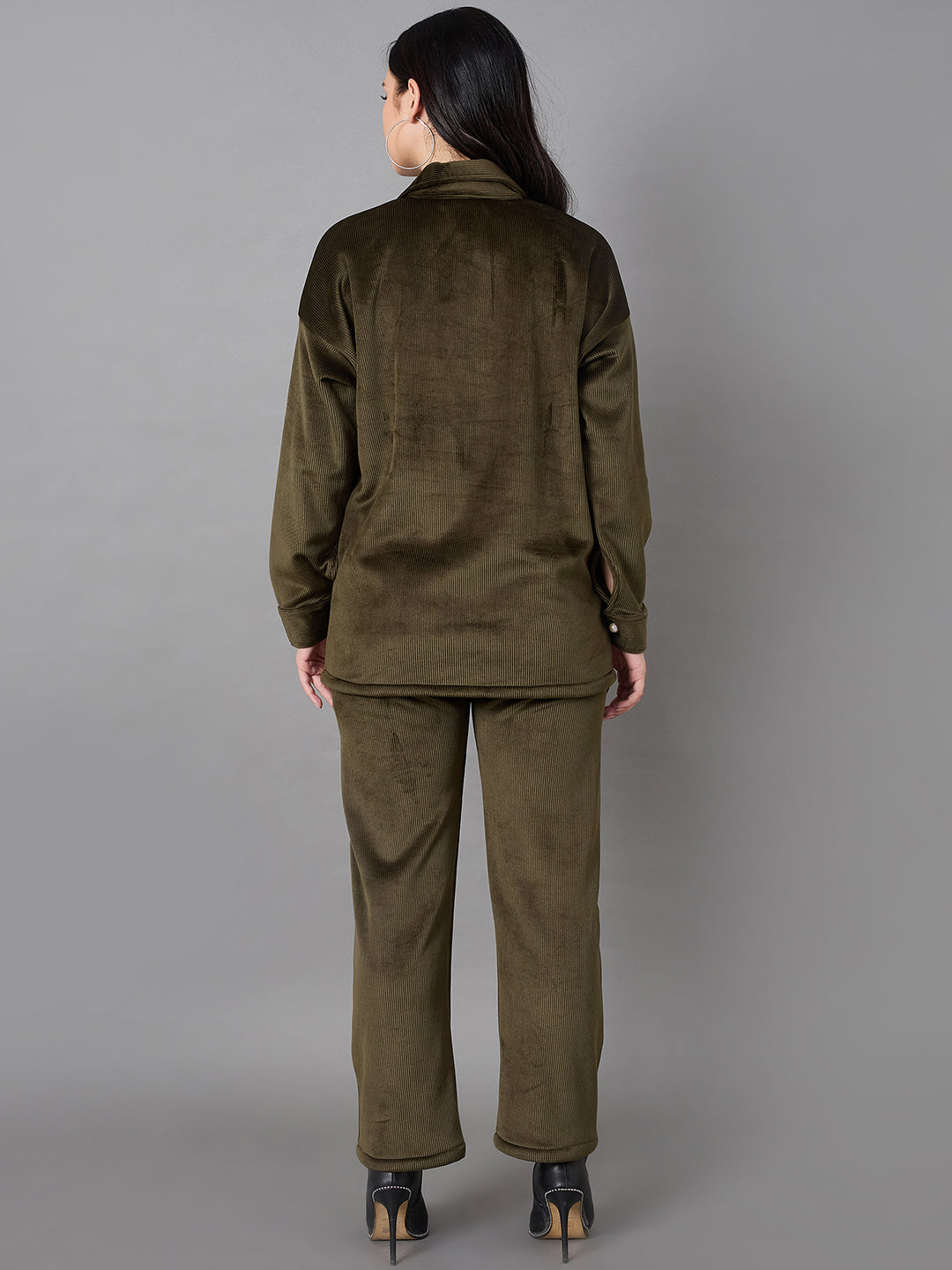 Olive Collared Neck Co-Ord Set