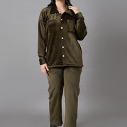 Olive Collared Neck Co-Ord Set