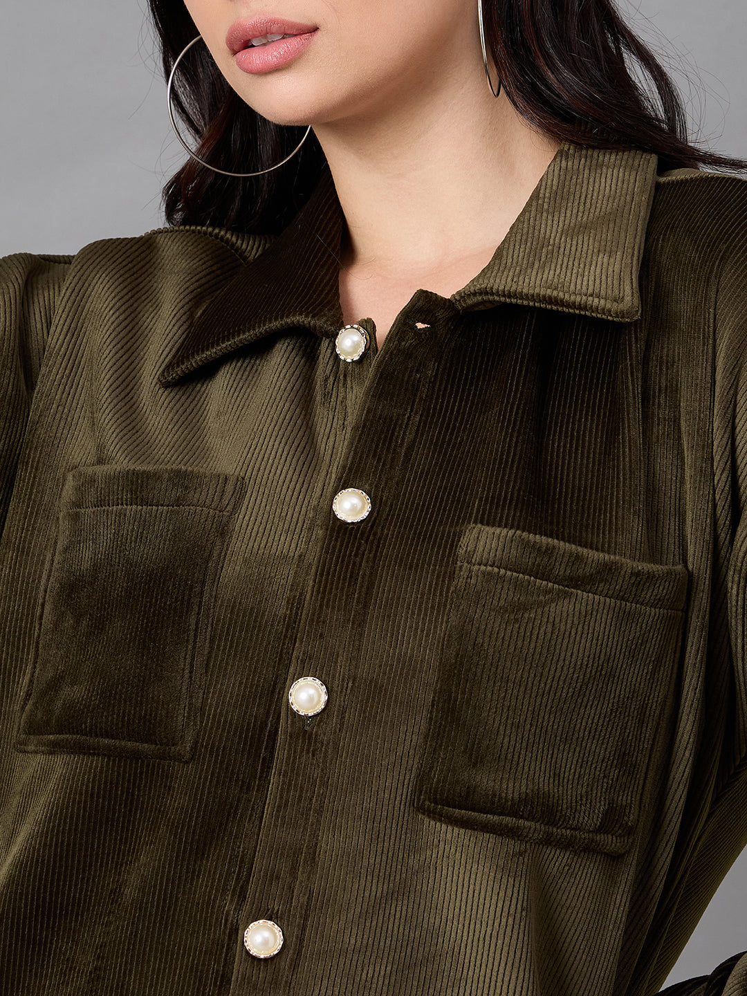 Olive Collared Neck Co-Ord Set