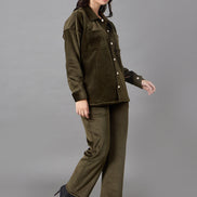 Olive Collared Neck Co-Ord Set