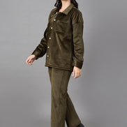 Olive Collared Neck Co-Ord Set